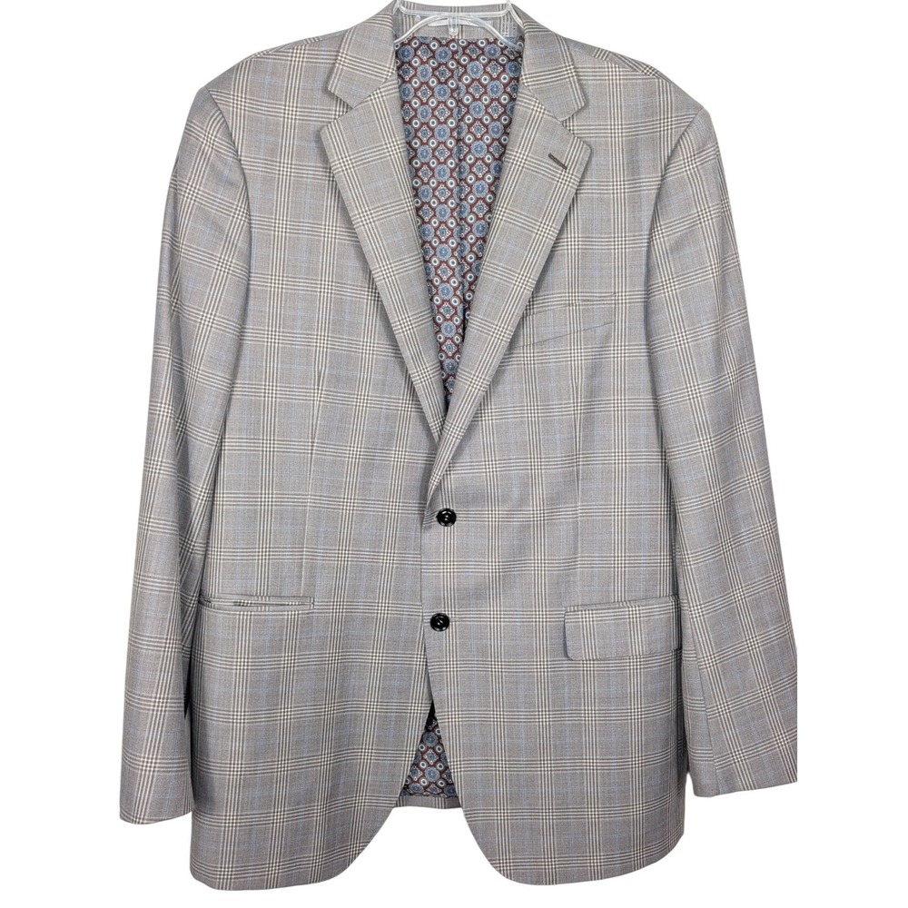 Q Clothier Custom Gray Plaid Two Button Blazer‎ Sport Coat Blmers Luiciano 46